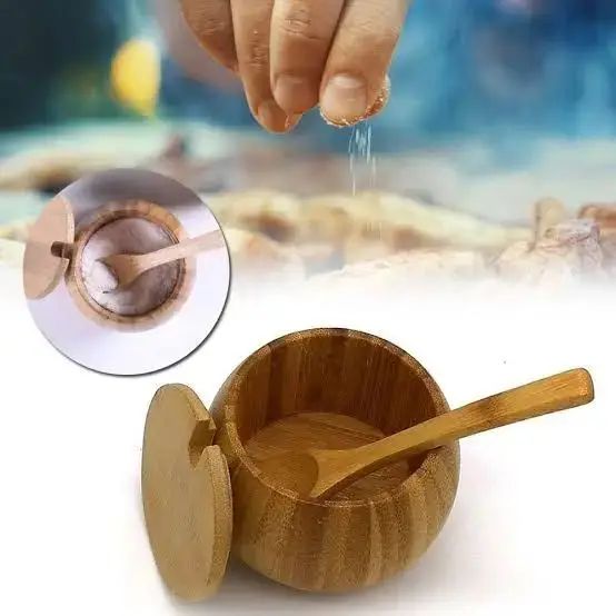 "Elegant Bamboo Sugar Pot Container with Spoon – Eco-Friendly Storage Solution for Sugar and Spices"