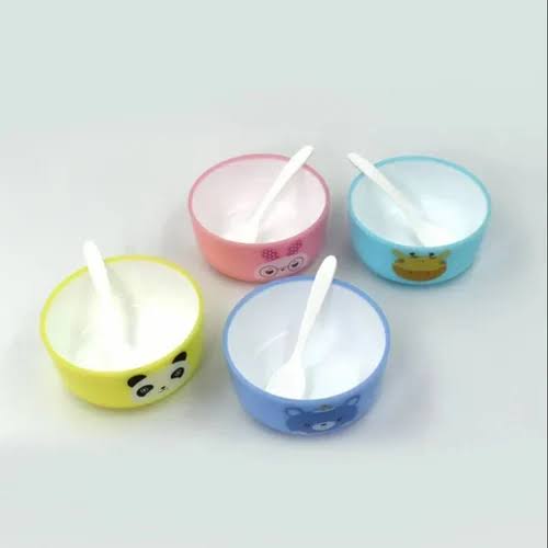 Colorful Cartoon Animal Plastic Bowl Set - 4 Pieces | Durable & Lightweight