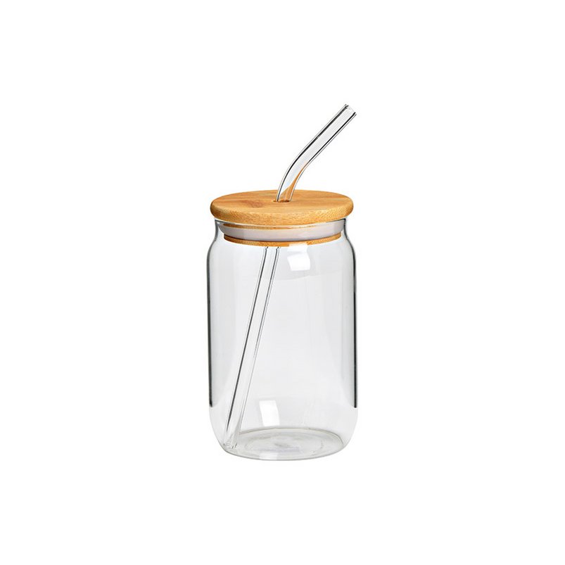 Transparent Glass Tumbler with Glass Straw & Wooden Lid – 540 ml Drinkware for Fruit Juice, Milk, Tea & Coffee