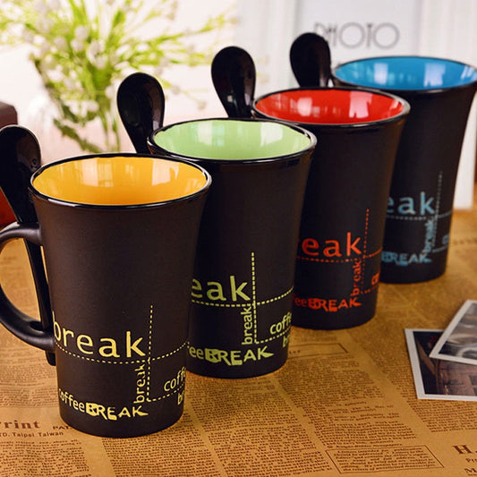 Stylish Ceramic Coffee Mug with Spoon – Great for Coffee & Tea