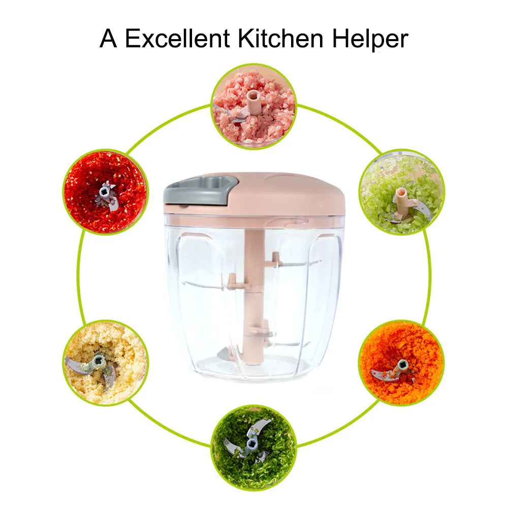 **900ML Speedy Chopper with 5 Sharp Blades - Manual Food Processor & Hand Cutter**