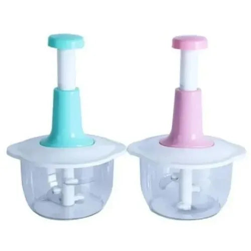 "Manual Hand Push Food Chopper - Multi-Function Vegetable & Meat Processor with Stainless Steel Blades | 2L Capacity | Onion, Garlic, and Fruit Blender"