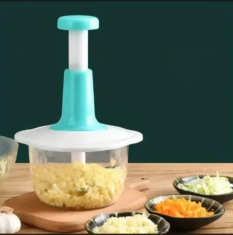 "Manual Hand Push Food Chopper - Multi-Function Vegetable & Meat Processor with Stainless Steel Blades | 2L Capacity | Onion, Garlic, and Fruit Blender"
