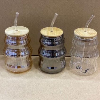 Eco-Friendly Glass Can 500ml | Retro Wave Design | Bamboo Lid | For Juice, Milk, Coffee & Smoothies