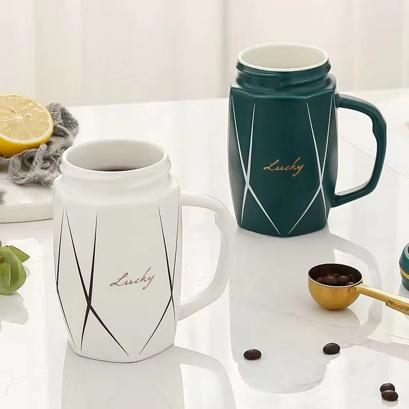1 piece Luxury Ceramic Mug with Mirror Lid