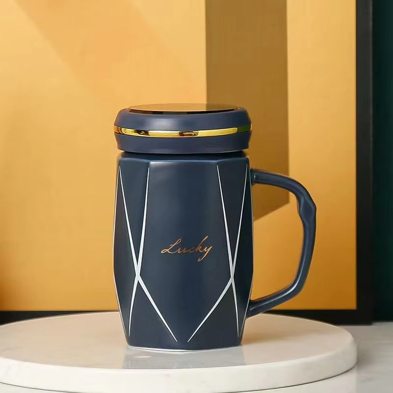 1 piece Luxury Ceramic Mug with Mirror Lid