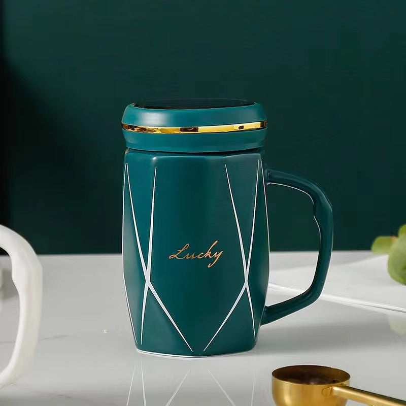 1 piece Luxury Ceramic Mug with Mirror Lid