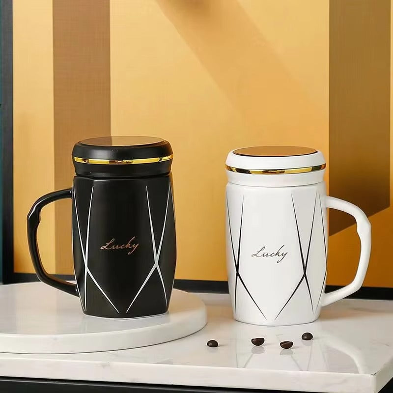 1 piece Luxury Ceramic Mug with Mirror Lid