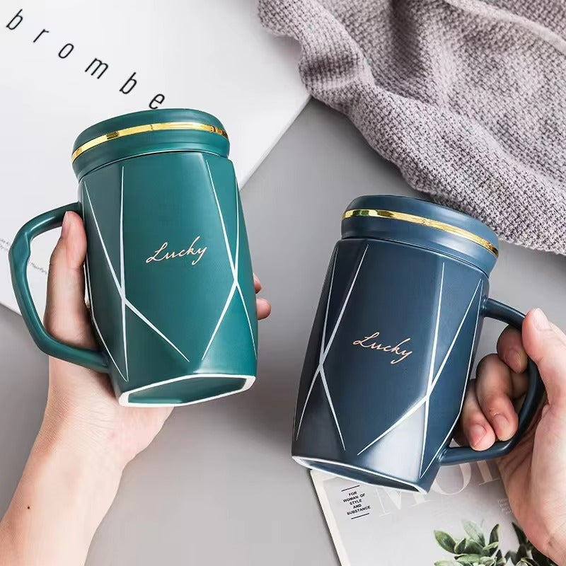 1 piece Luxury Ceramic Mug with Mirror Lid