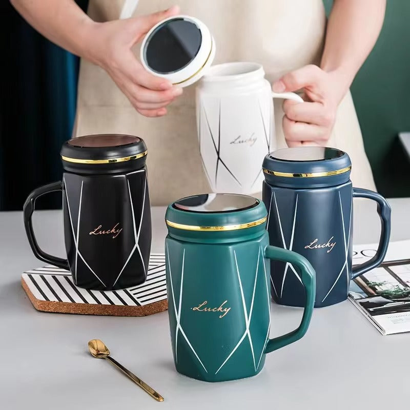 1 piece Luxury Ceramic Mug with Mirror Lid