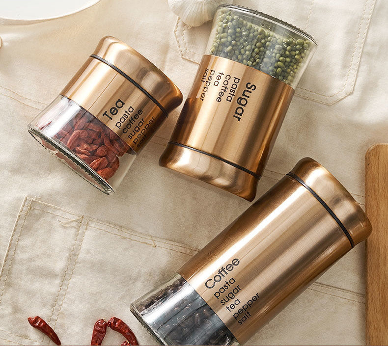 "Coffee, Sugar, and Tea Glass Jar Set - 3 Pcs | Elegant Glass Storage Containers"