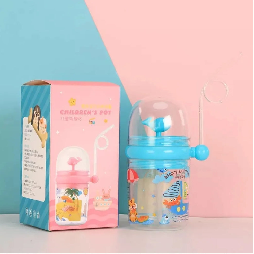 Whale-Themed 250ML Baby Drinking Cup with Straw – Kids Water Bottle with Spray Function