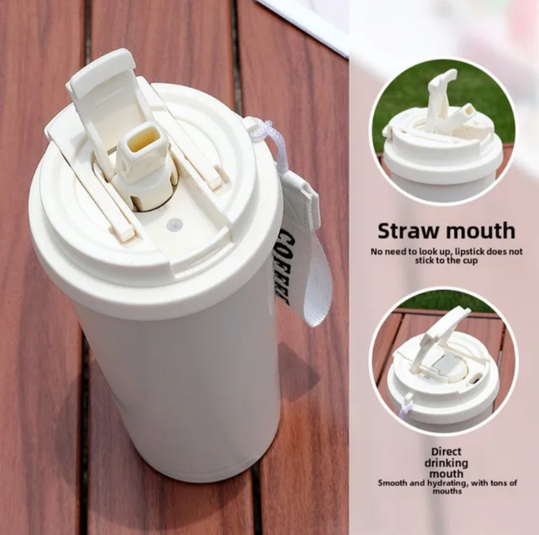 New Arrival Double Wall Vacuum Coffee Cup 304 Stainless Steel with Lifting Rope Boys & Girls Straw Drinking Cup Camping Car Gift