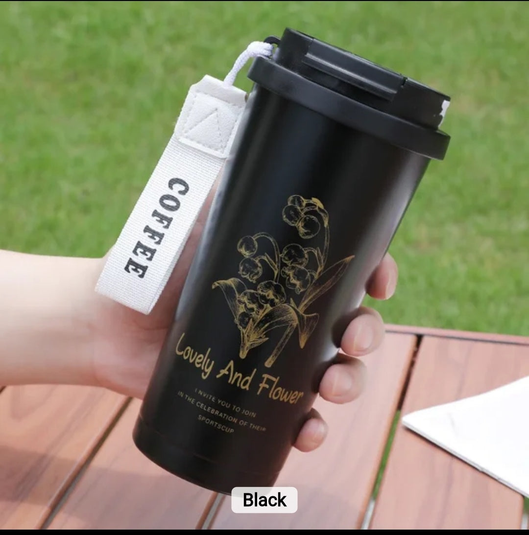 New Arrival Double Wall Vacuum Coffee Cup 304 Stainless Steel with Lifting Rope Boys & Girls Straw Drinking Cup Camping Car Gift
