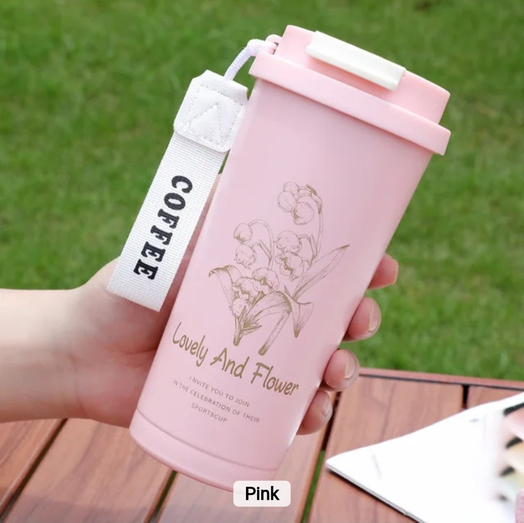 New Arrival Double Wall Vacuum Coffee Cup 304 Stainless Steel with Lifting Rope Boys & Girls Straw Drinking Cup Camping Car Gift