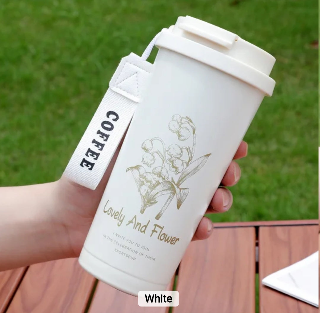 New Arrival Double Wall Vacuum Coffee Cup 304 Stainless Steel with Lifting Rope Boys & Girls Straw Drinking Cup Camping Car Gift