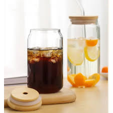 Transparent Glass Tumbler with Glass Straw & Wooden Lid – 540 ml Drinkware for Fruit Juice, Milk, Tea & Coffee