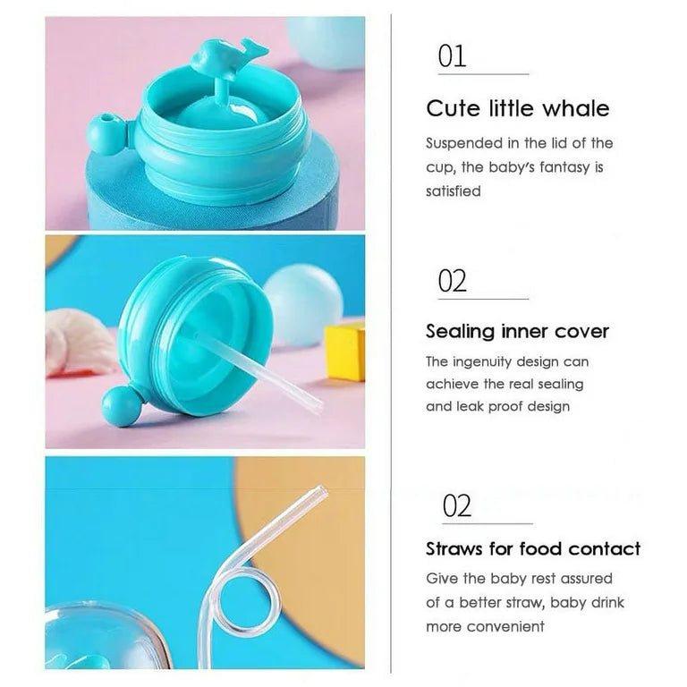 Whale-Themed 250ML Baby Drinking Cup with Straw – Kids Water Bottle with Spray Function