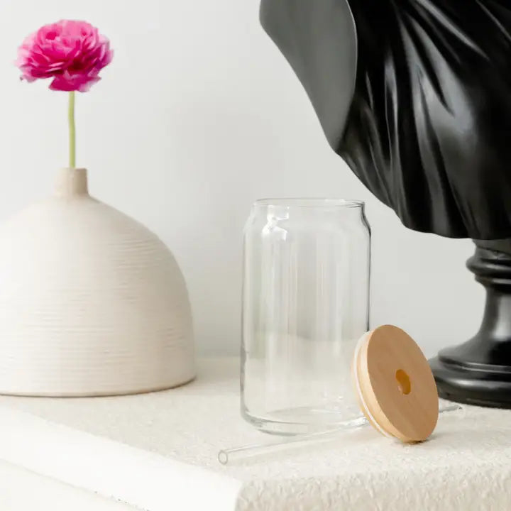 Transparent Glass Tumbler with Glass Straw & Wooden Lid – 540 ml Drinkware for Fruit Juice, Milk, Tea & Coffee