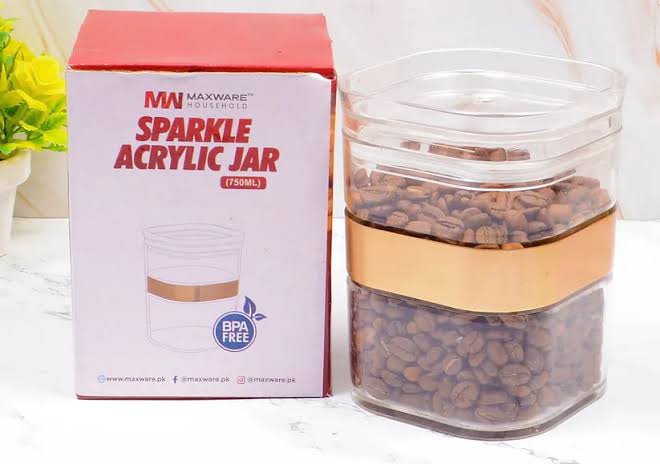 "Acrylic Jar Set (3pcs) – BPA-Free with Elegant Golden Border, Airtight Seal for Freshness"