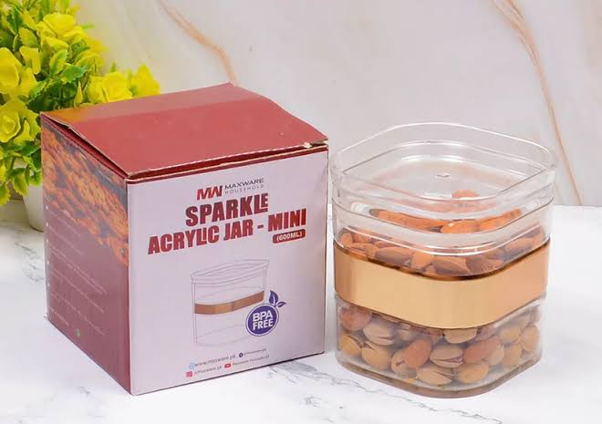 "Acrylic Jar Set (3pcs) – BPA-Free with Elegant Golden Border, Airtight Seal for Freshness"