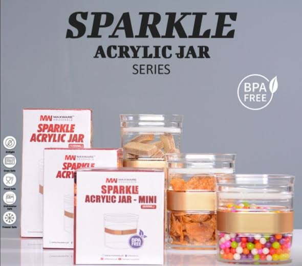 "Acrylic Jar Set (3pcs) – BPA-Free with Elegant Golden Border, Airtight Seal for Freshness"
