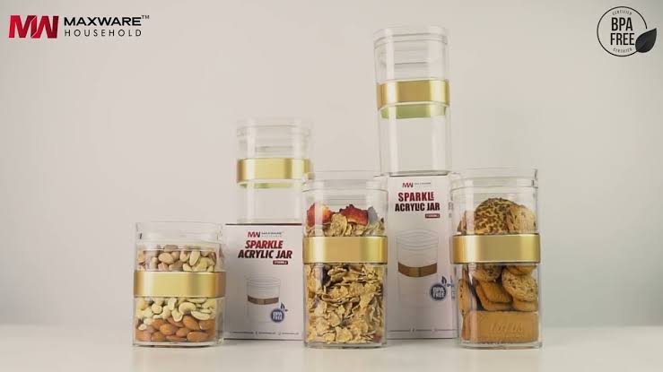 "Acrylic Jar Set (3pcs) – BPA-Free with Elegant Golden Border, Airtight Seal for Freshness"