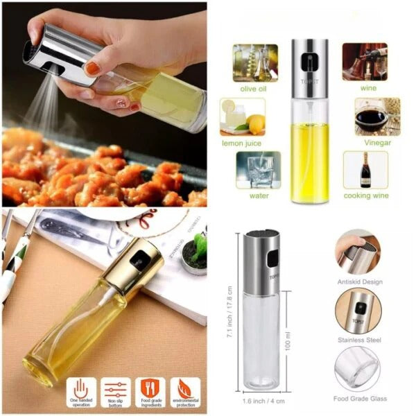 Glass Oil Spray Bottle – Refillable Mister for Kitchen, BBQ, Baking, Grilling, Vinegar & Sauces