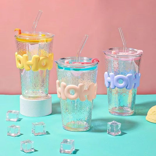 Reusable Glass Coffee Cup – 450ml Leak-Proof with Straw & Lid