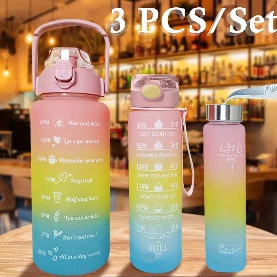 Water Bottle Set High Quality Plastic Material Pack of 3 Pcs