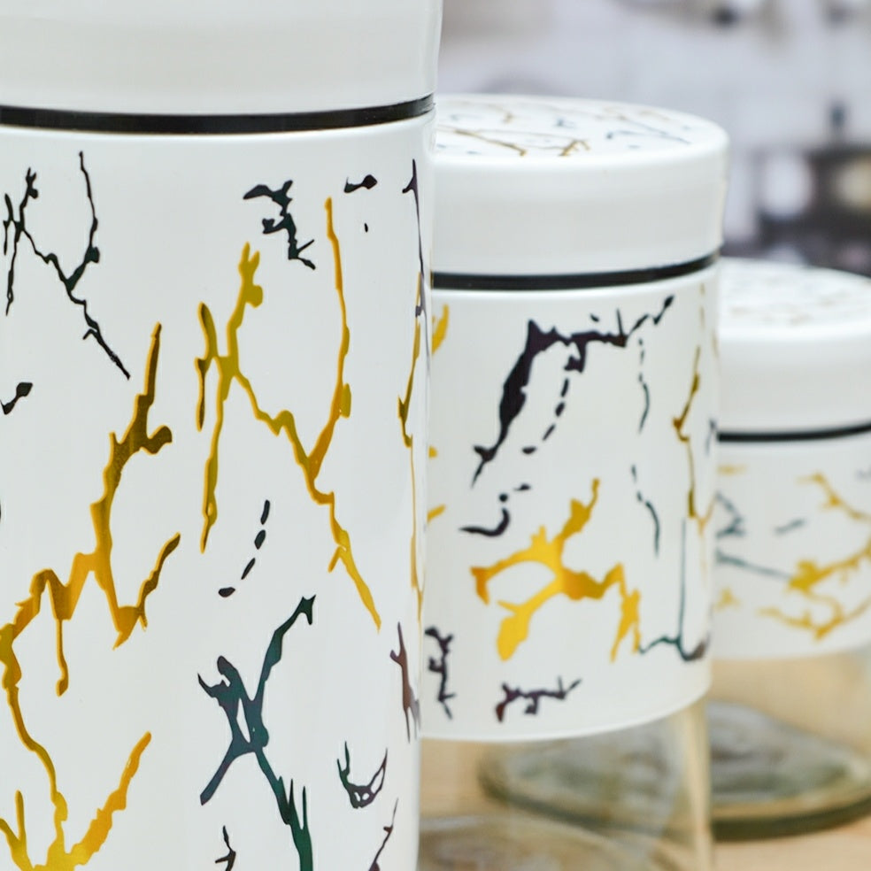 "Elegant 3-Piece Storage Jar Set – Airtight Glass Containers for Kitchen & Pantry"