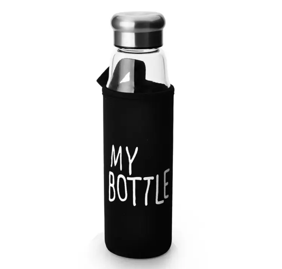 550ml Premium Glass Bottle with Black Cover Lid – Leak-Proof & Reusable