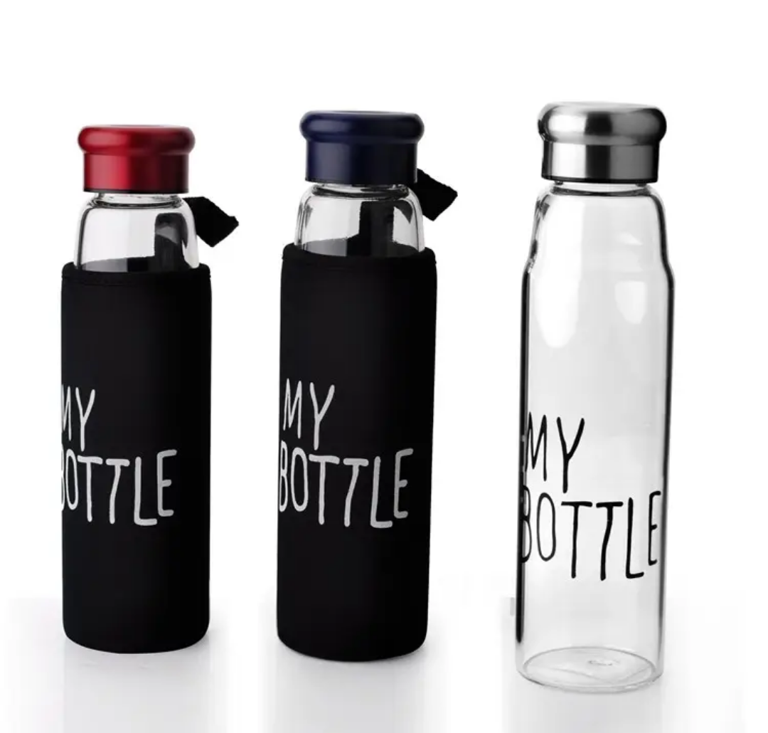 550ml Premium Glass Bottle with Black Cover Lid – Leak-Proof & Reusable