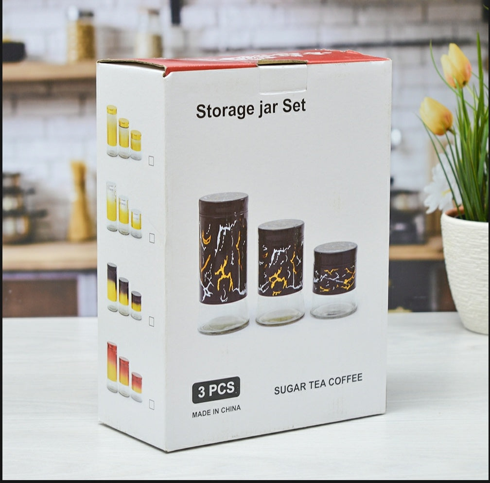 "Elegant 3-Piece Storage Jar Set – Airtight Glass Containers for Kitchen & Pantry"