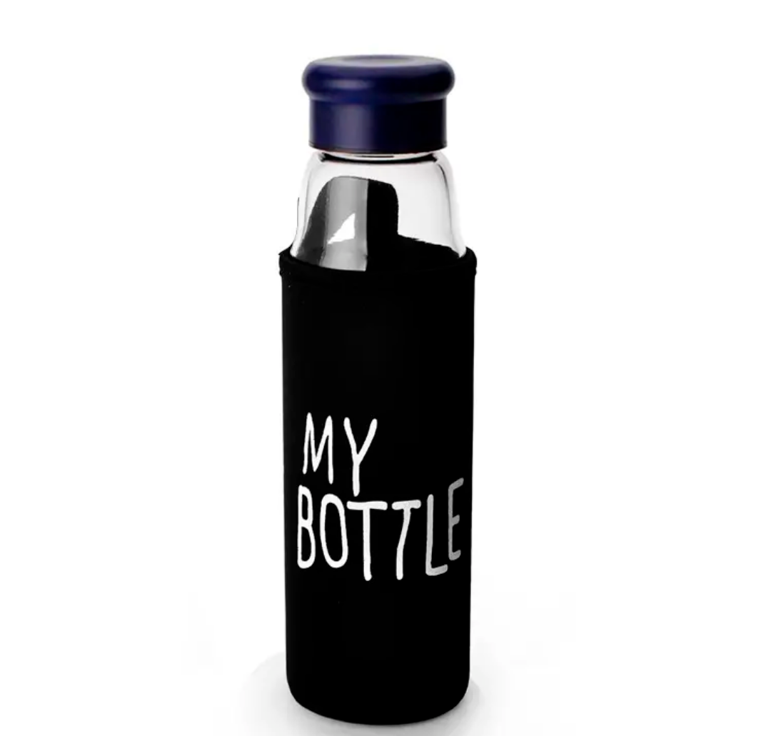 550ml Premium Glass Bottle with Black Cover Lid – Leak-Proof & Reusable