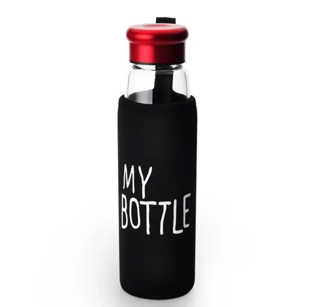 550ml Premium Glass Bottle with Black Cover Lid – Leak-Proof & Reusable