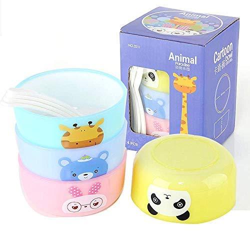 Colorful Cartoon Animal Plastic Bowl Set - 4 Pieces | Durable & Lightweight